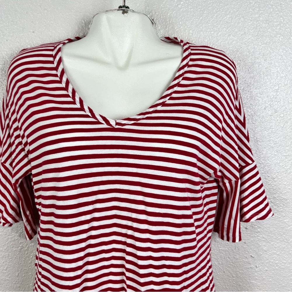 CAbi Women Small Bell 3/4 Sleeve V-neck Comfort Red‎ White Striped Blouse Top - Picture 3 of 13